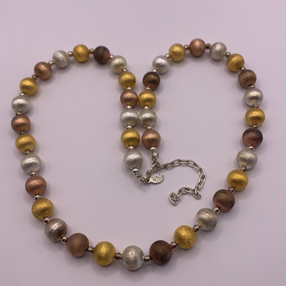 Vintage 27" Mark Zunino For Nolan Miller Three Tone Metal Beaded Necklace
